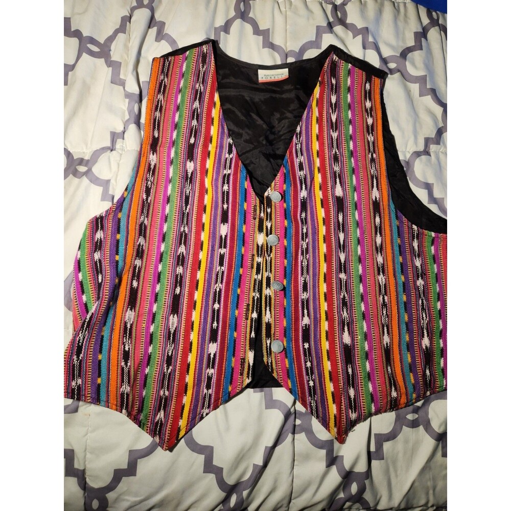 Vintage Forelli Moda Internazionale Colorful Woven Vest Boho Festival Large